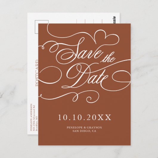 Modern Calligraphy Terracotta boho Save the Date Postkarte (Vorne/Hinten)