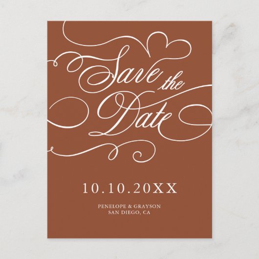 Modern Calligraphy Terracotta boho Save the Date Postkarte (Vorderseite)