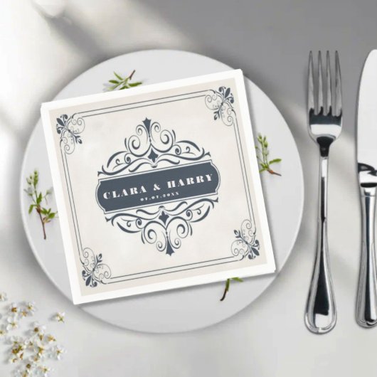 Modern calligraphy vintage floral wedding serviette