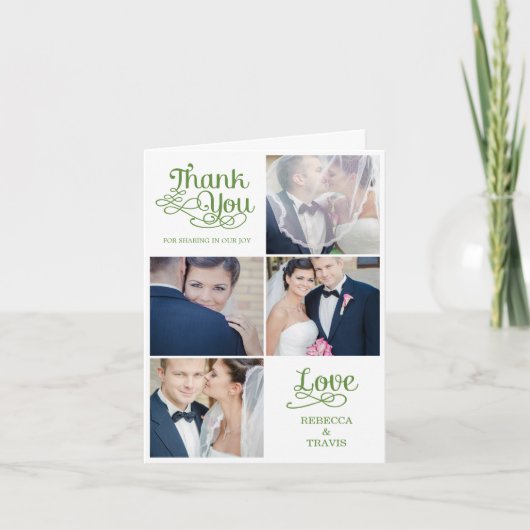Modern Calligraphy Wedding Thank You Card Green Dankeskarte (Vorderseite)
