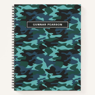 Modern Camouflage Muster Name Blau Notizblock