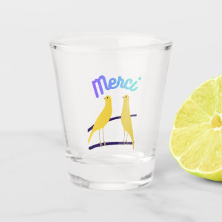 Modern Canary & "Merci" - Japandi Style Art Schnapsglas