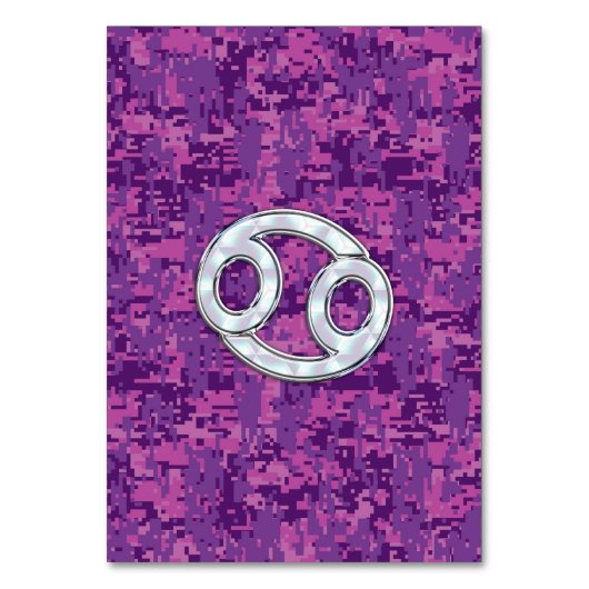 Modern Cancer Zodiac Symbol on Pink Digital Camo Tischnummer (Vorderseite)