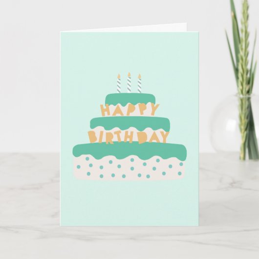 Modern Candle Birthday Cake Polka Dots Green Blue Karte (Vorderseite)