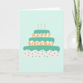 Modern Candle Birthday Cake Polka Dots Green Blue Karte