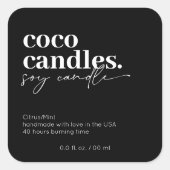 Modern Candle Label Quadratischer Aufkleber (Vorderseite)