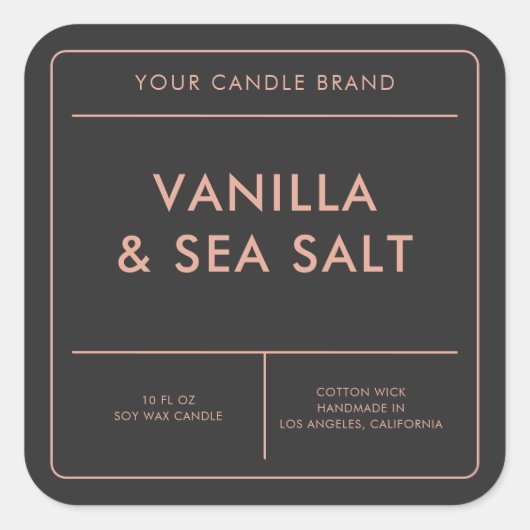 Modern Candle Label Quadratischer Aufkleber (Vorderseite)