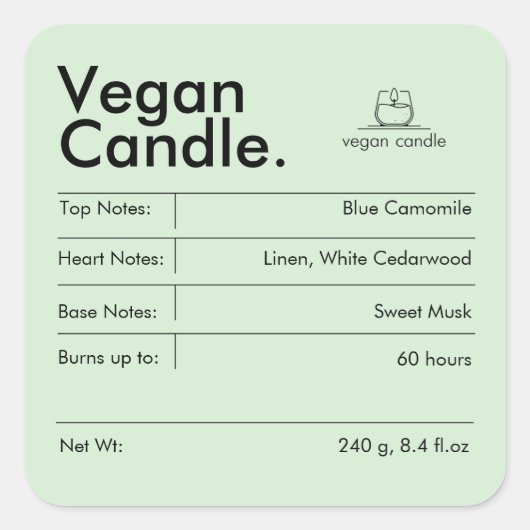 Modern Candle Label Quadratischer Aufkleber (Vorderseite)