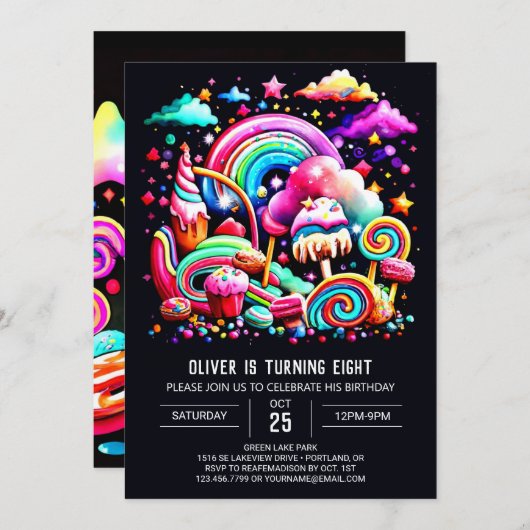 Modern Candy Birthday Einladung (Vorne/Hinten)