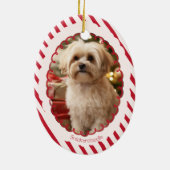 Modern Candy Cane Stripe Christmas 2 Photos Keramik Ornament (Hinten)