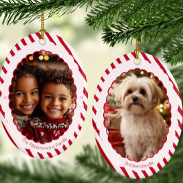 Modern Candy Cane Stripe Christmas 2 Photos Keramik Ornament