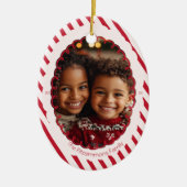 Modern Candy Cane Stripe Christmas 2 Sided Photo  Keramik Ornament (Vorne)