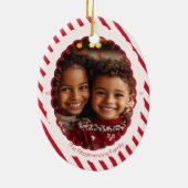Modern Candy Cane Stripe Christmas 2 Sided Photo  Keramik Ornament (Hinten)