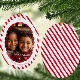 Modern Candy Cane Stripe Christmas Photo  Keramik Ornament