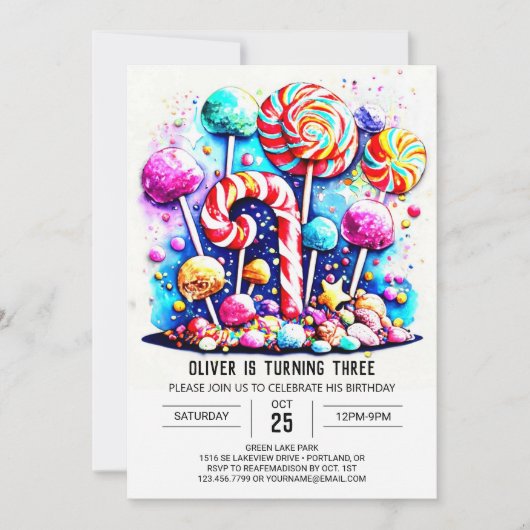 Modern Candy Editable Birthday Einladung (Vorderseite)