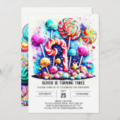 Modern Candy Editable Birthday Einladung (Vorne/Hinten)