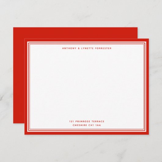 Modern Candy Red Name & Address Note Card Mitteilungskarte (Vorne/Hinten)