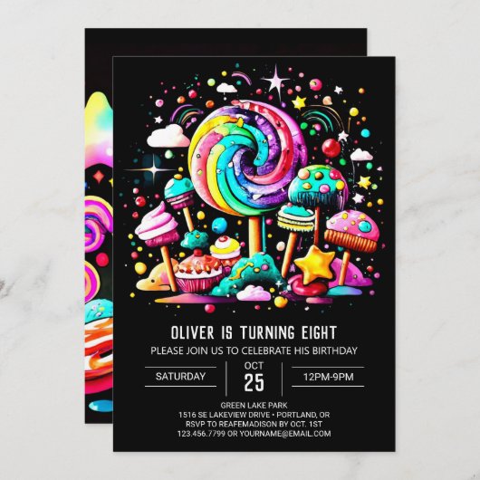 Modern Candy Wonderland Birthday Einladung (Vorne/Hinten)