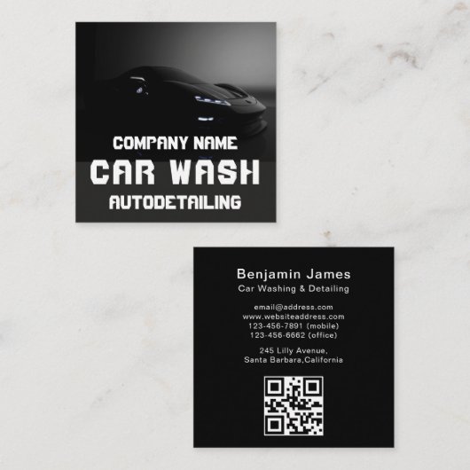 Modern Car Wash Automotive Cleaning QR Code  Quadratische Visitenkarte (Vorne/Hinten)