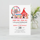 Modern Carnival Circus Festival - Kinder zum Gebur Einladung (Stehend Vorderseite)