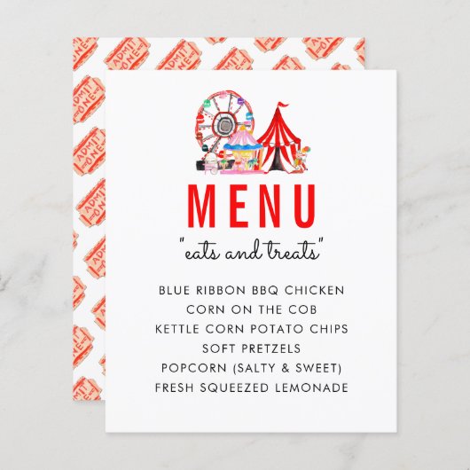 Modern Carnival Circus Geburtstagsmenü anzeigen (Vorne/Hinten)