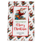 Modern Cartoon Santa Claus playful holiday Mittlere Geschenktüte (Rückseite)