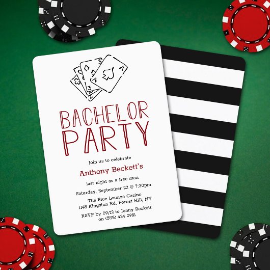 Modern Casino Night Bachelor Party Einladung