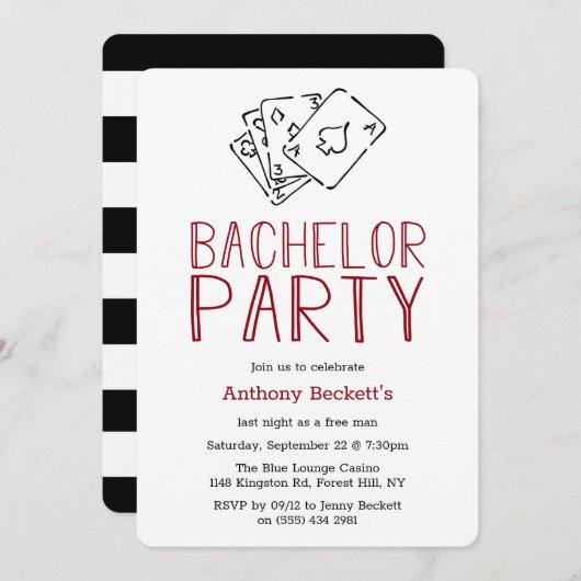 Modern Casino Night Bachelor Party Einladung (Vorne/Hinten)