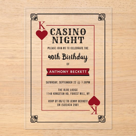 Modern Casino Night Birthday Party Acryleinladungen (Vorderseite)