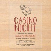 Modern Casino Night Birthday Party Acryleinladungen (Vorderseite)