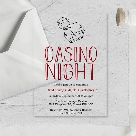 Modern Casino Night Birthday Party Acryleinladungen