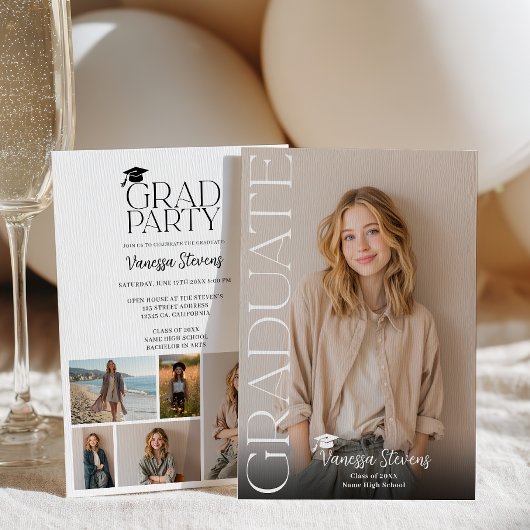 Modern Casual  Simple Trendy 6 photos graduation Einladung