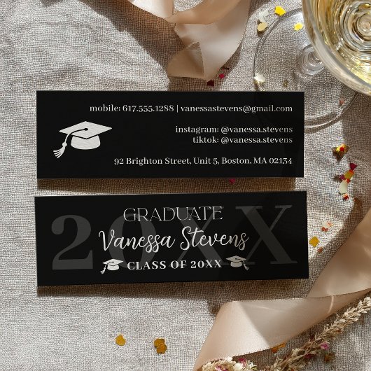 Modern Casual white black name card graduation Mini Visitenkarte