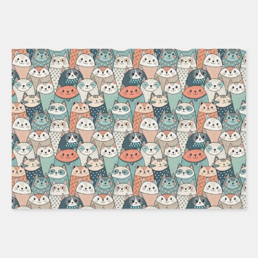 Modern Cat Characters Pattern Geschenkpapier Set (Vorderseite 3)