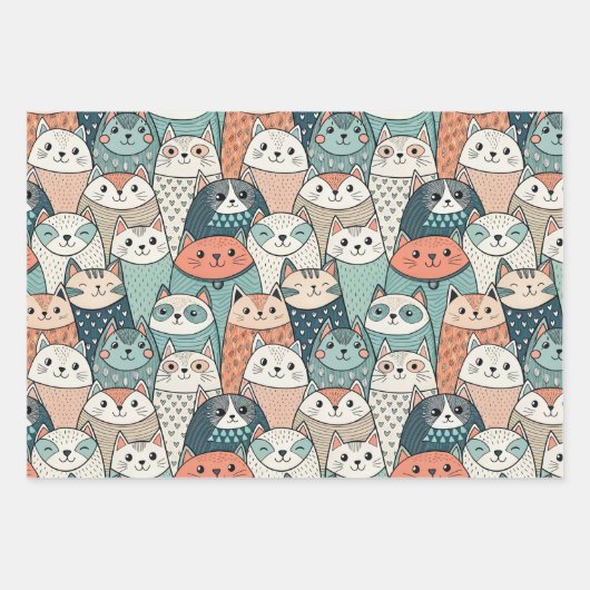 Modern Cat Characters Pattern Geschenkpapier Set (Vorderseite 2)