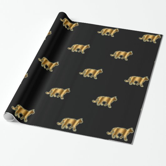 Modern Cat Gold Black Geschenkpapier (Ungerollt)