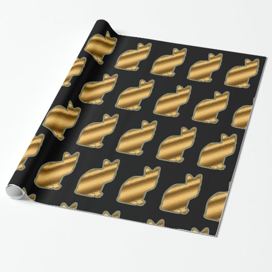 Modern Cat Gold Black Geschenkpapier (Ungerollt)