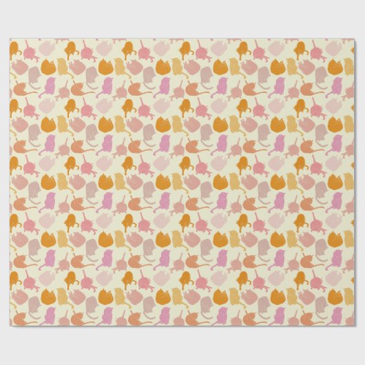 Modern Cat Pattern Rosa Orange Geschenkpapier (Flach)