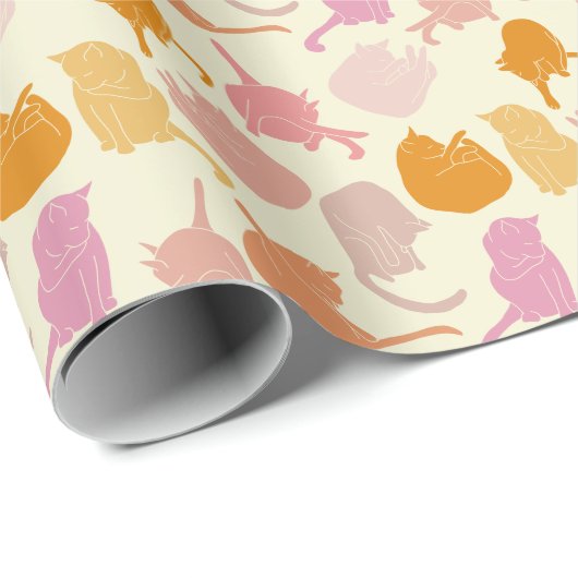 Modern Cat Pattern Rosa Orange Geschenkpapier (Rolleneckpunkt)