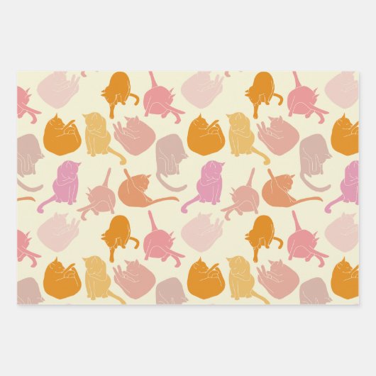 Modern Cat Pattern Rosa Orange Geschenkpapier Set (Vorderseite 3)