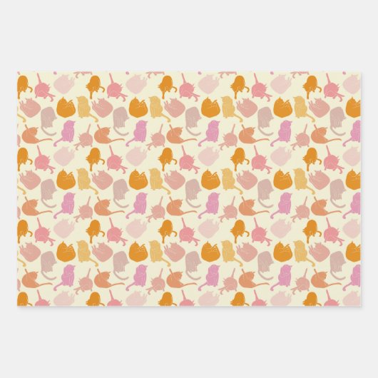 Modern Cat Pattern Rosa Orange Geschenkpapier Set (Vorderseite 2)