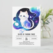 Modern Cat Printable Birthday Einladung (Stehend Vorderseite)