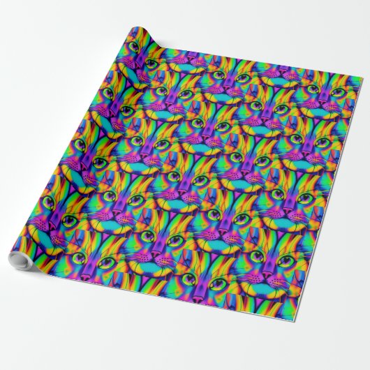 Modern cat psychedelic pattern unique colorful geschenkpapier (Ungerollt)