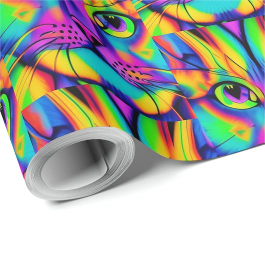 Modern cat psychedelic pattern unique colorful geschenkpapier (Rolleneckpunkt)