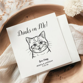 Modern Cat Wedding Cocktail Napkins  Serviette