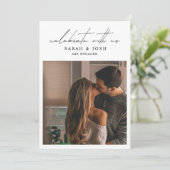 Modern Celebrate With Us 2 Photo Engagement Party Einladung (Stehend Vorderseite)