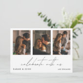 Modern Celebrate With Us 4 Photo Engagement Party Einladung (Stehend Vorderseite)