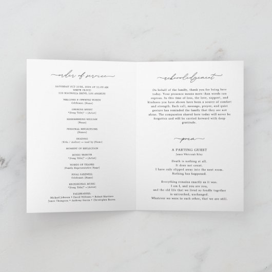 Modern Celebration Of Life Photo Funeral Program Karte (Innenseite)