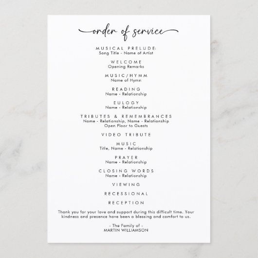 Modern Celebration of Life Photo Funeral Programm (Rückseite)