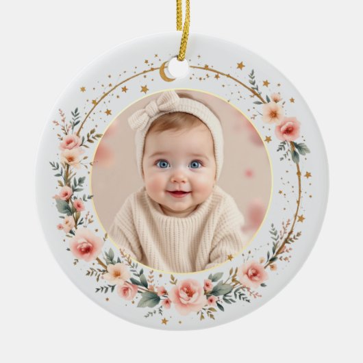 Modern Celestial Baby’s 1st Christmas Elegant Keramik Ornament (Vorne)